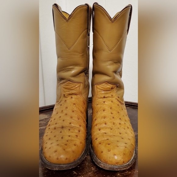 Vintage Justin Full Quill Ostrich Tan Leather Roper Women's Boots - Picture 5 of 9